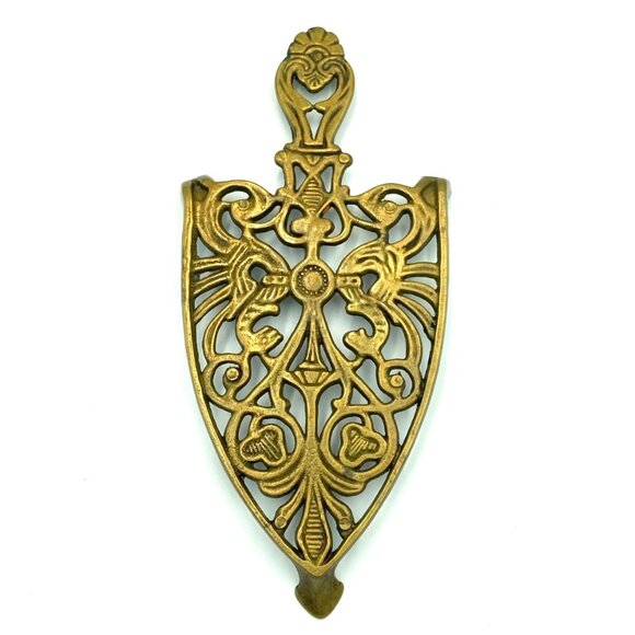 Vintage Brass Trivet Ornate Scroll Foote Metal Retro Elegant 11" L - Picture 2 of 3